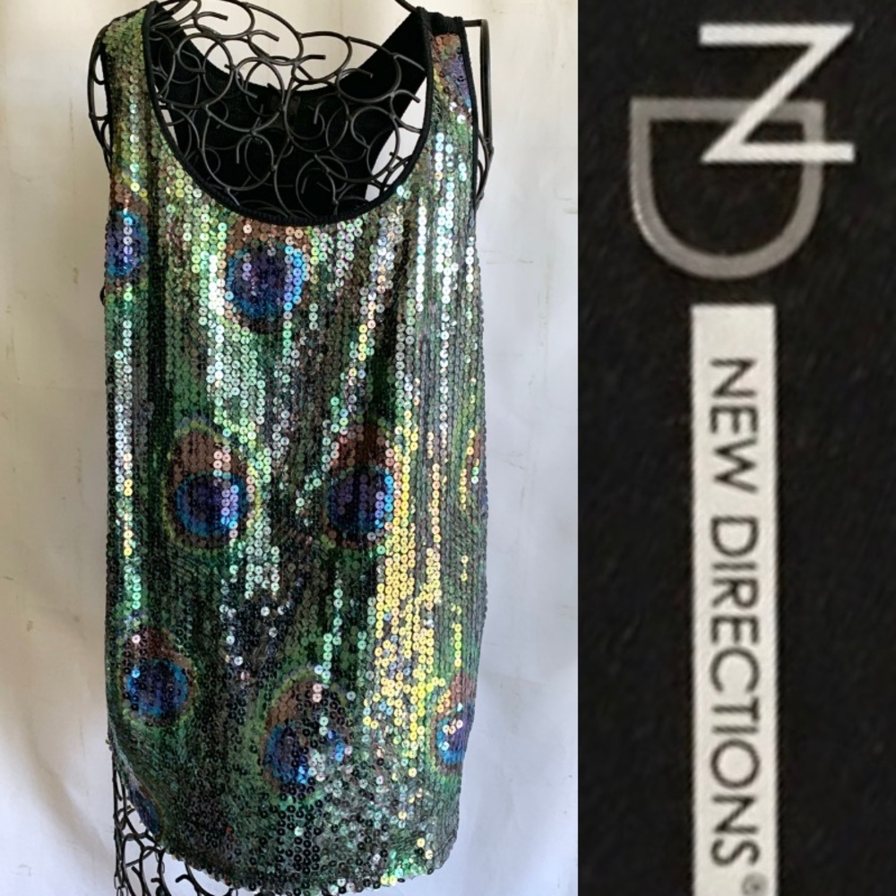 EUC! Peacock Sequin Tank by New Directions, Large